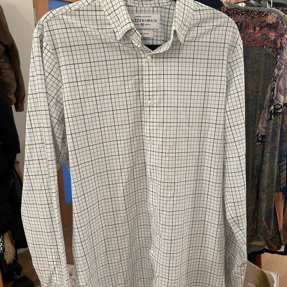 Mizzen+Main Medium trim fit white plaid button down shirt
